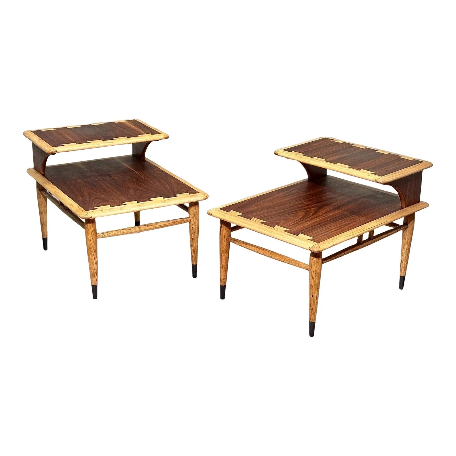 Restored Pair of Lane Acclaim Rectangular Step Tables Two Tier Side Tables With Shelf