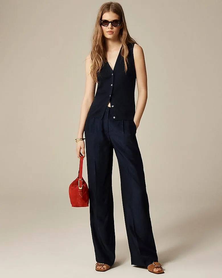 Essential wide-leg pant in textured satin