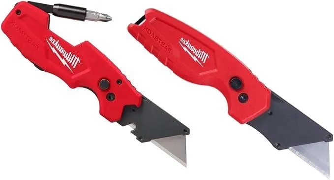 Milwaukee FASTBACK Compact Knife, and FASTBACK 6-in-1 Folding Utility Knives, w/Blade (knife 2pack) Red-black