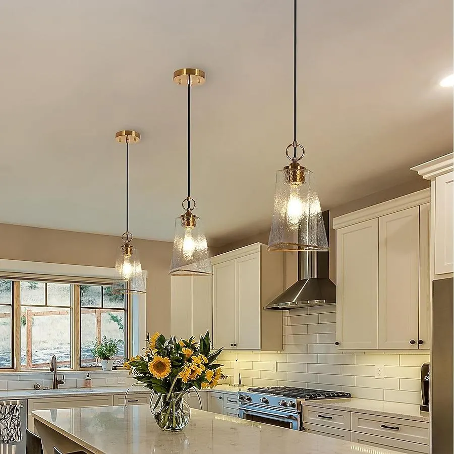 LNC Sduiaor 1 -Light Polished Gold Modern/contemporary Textured glass Cone Mini Hanging Kitchen island light