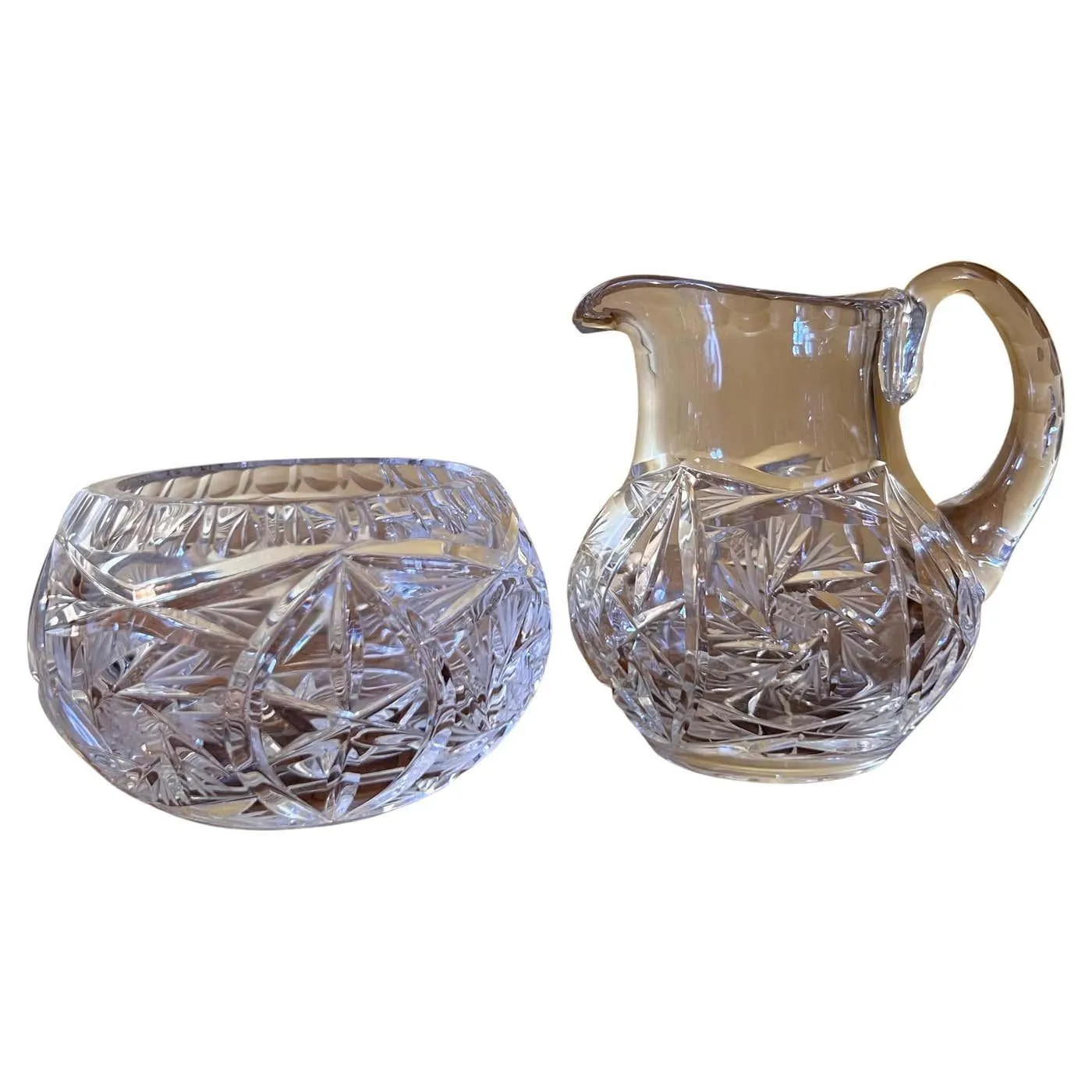 Vintage Crystal Pinwheel Milk Jug & Sugar Bowl Set