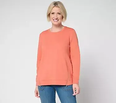 Denim & Co. Active French Terry Pullover with Zipper Detail