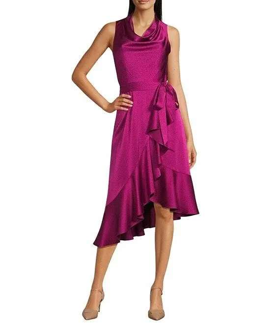 Annalee Satin Cowl Neck Sleeveless Midi Dress