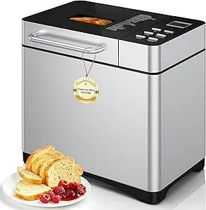 Manastin 2LB & 1.5LB Bread Maker Machine, 19-in-1 Automatic with 3 Crust Colors, 3-Step Beginner-Friendly Operation, Keep Warm, Programmable Delay Timer for Homemade Bread, Silver