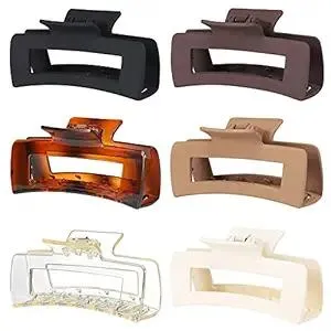4 Inch Big Hair Claw Clips 6 Pcs Large Claw Clips for Thick Hair Square Hair Clips for Women Rectangle Hair Clips Nonslip Acrylic Banana Jaw Clips Hair Accessories for Girls - Amber