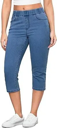 GRAPENT Capris Jeans for Women High Waisted Trendy Pull On Elastic Waist Split Hem Skinny Stretchy Denim Capri Pants