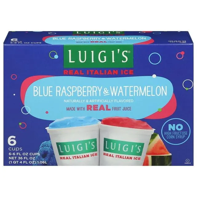 LUIGI’S Blue Raspberry & Watermelon Real Italian Ice 6 - 6 fl oz Cups (Frozen)