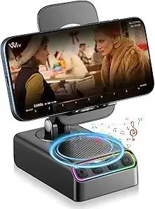 Adjustable Cell Phone Stand with Wireless Induction Bluetooth Speaker, HD Surround Sound for Home and Outdoors, Compatible with iPhone/iPad/Samsung Galaxy, Popular Gifts for Men Women Dad Mom