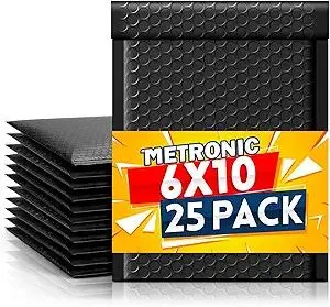 Metronic Bubble Mailers 6x10 Inch 25 Pack Usable Size 6x9" Black Bubble Mailer Waterproof Padded Envelopes for Gifts Packaging, Shipping, Mailing, Small Business Supplies