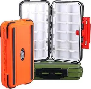 3 Pack Waterproof Fishing Tackle Box, Double-Sided with 19 Adjustable Dividers, Leakproof Bait Storage Case for Trout Ultralight Fishing & Travel (Green, Orange, Black)