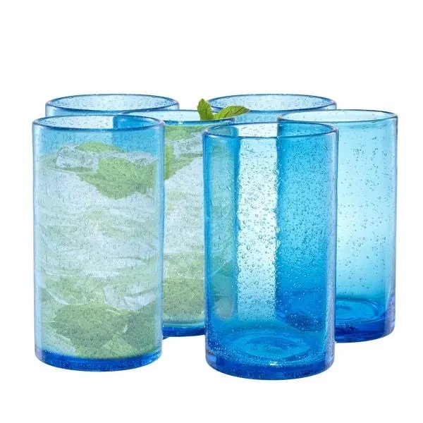 Artland Set of 6 Iris Seeded Glass Highball Tumblers - 17 oz