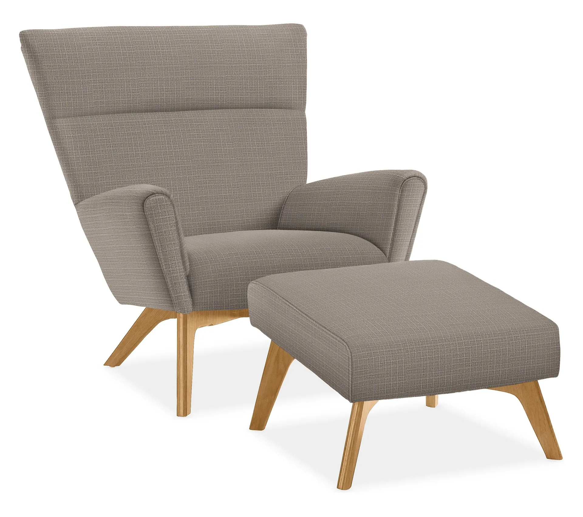 Boden Chair & 22w 22d 17h Ottoman in Prado Cement w/White Oak Legs