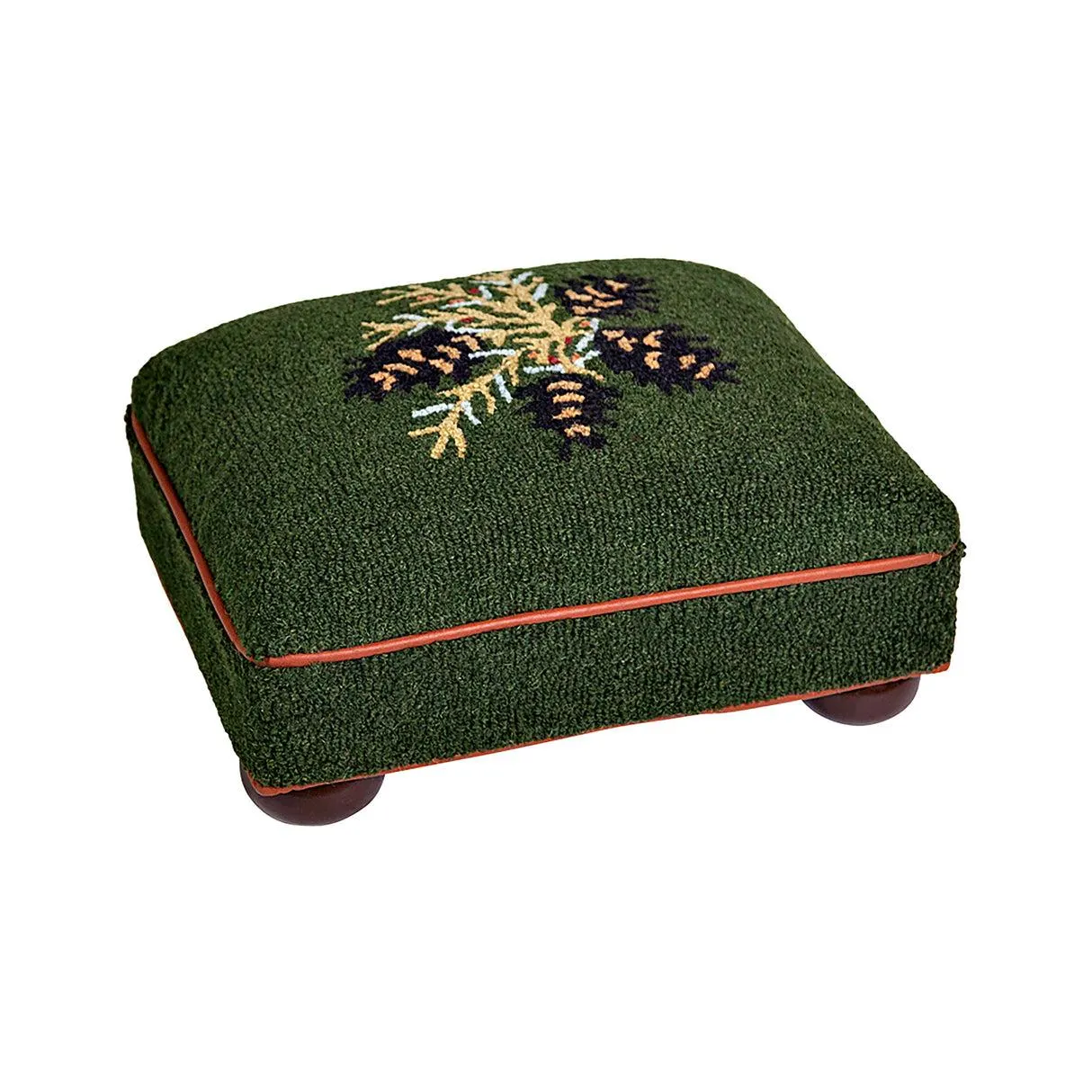 Pine Cone Hand-Hooked Wool Footstool
