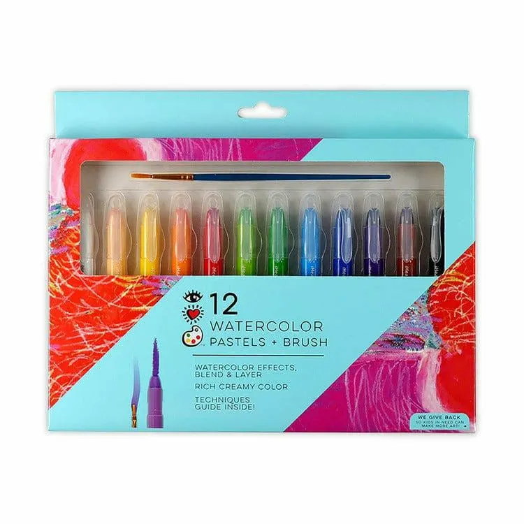 iHeartArt 12 Watercolors Pastels + Brush, Color & Paint in 1