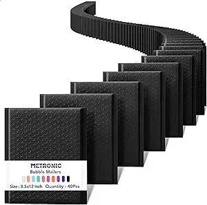 Metronic Bubble Mailers 8.5x12" 40 Pack Black Padded Envelopes Usable Size 8.5 x 11" Strong Adhesion Bubble Envelopes Medium Mailing Envelopes Bubble Padded for Small Business Shipping Books Clothes