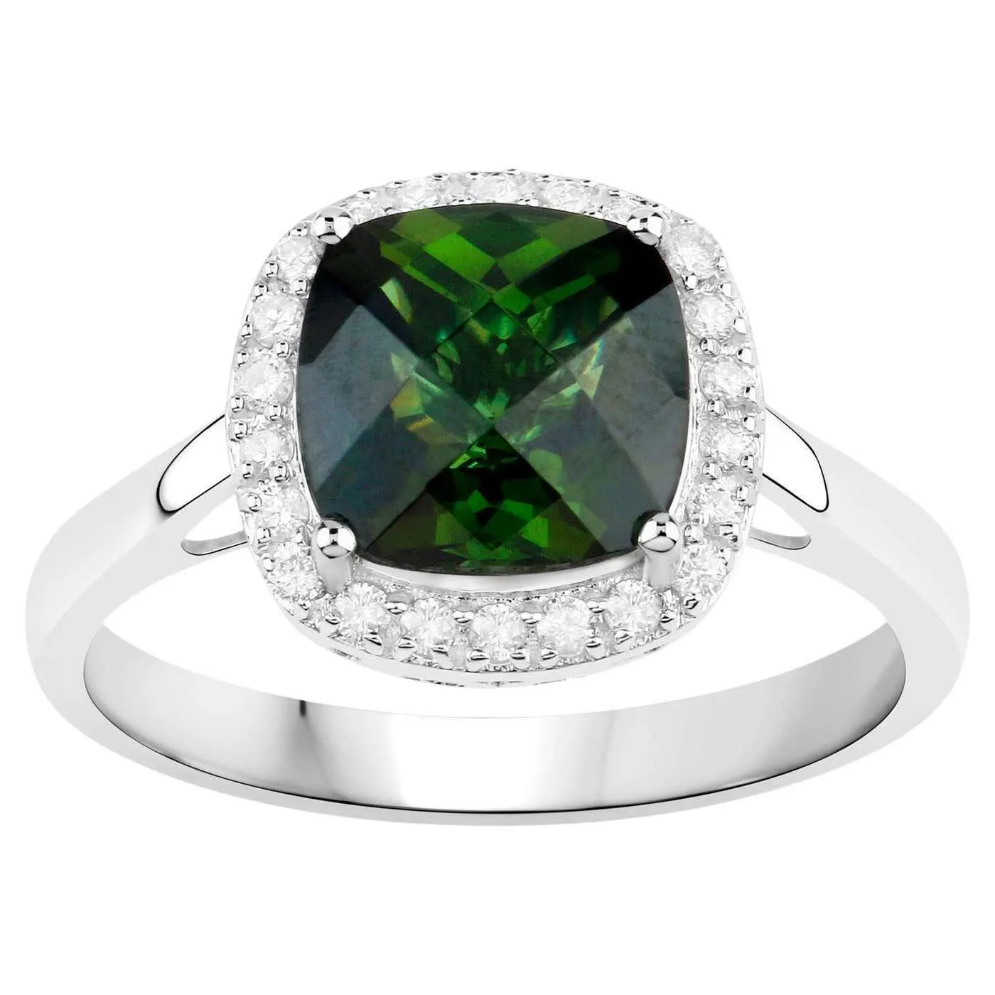 Green Tourmaline Ring With Diamonds 2.64 Carats 14K White Gold