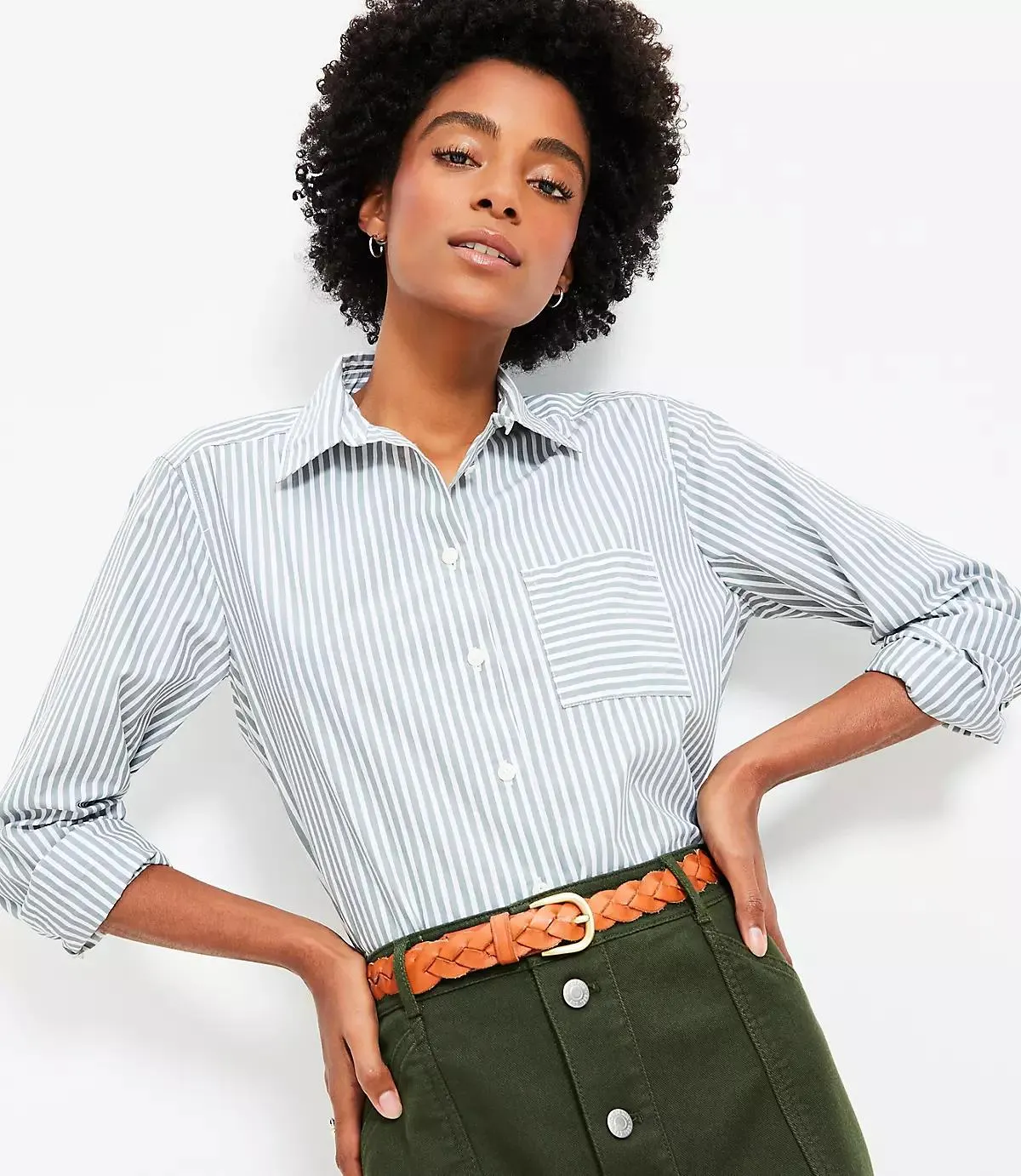 Striped Cotton Poplin Everyday Relaxed Pocket Shirt