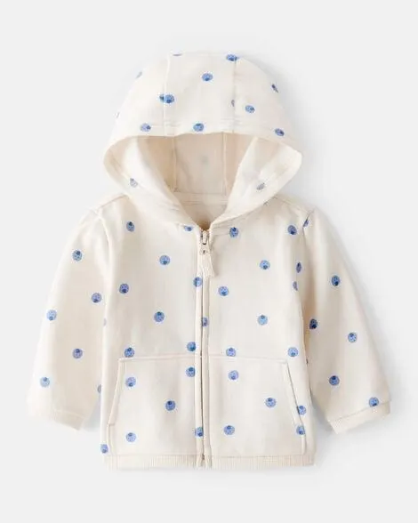 Baby Girl DayDream Fleece Blueberry Print Long-Sleeve Hoodie - Ivory