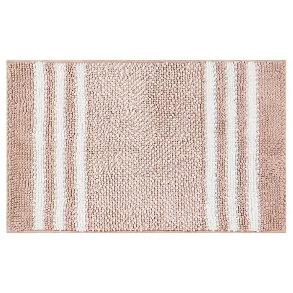 Striped Chenille Bathroom Rug with Edges, Non-Slip Bathroom Floor Mat