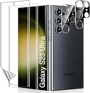 LK 2 Pack for Samsung Galaxy S23 Ultra Screen Protector [Soft TPU Film] with 2 Pack Camera Lens Protector [Touch Sensitive] 3D Curved Max Coverage, Screen Protector for S23 Ultra