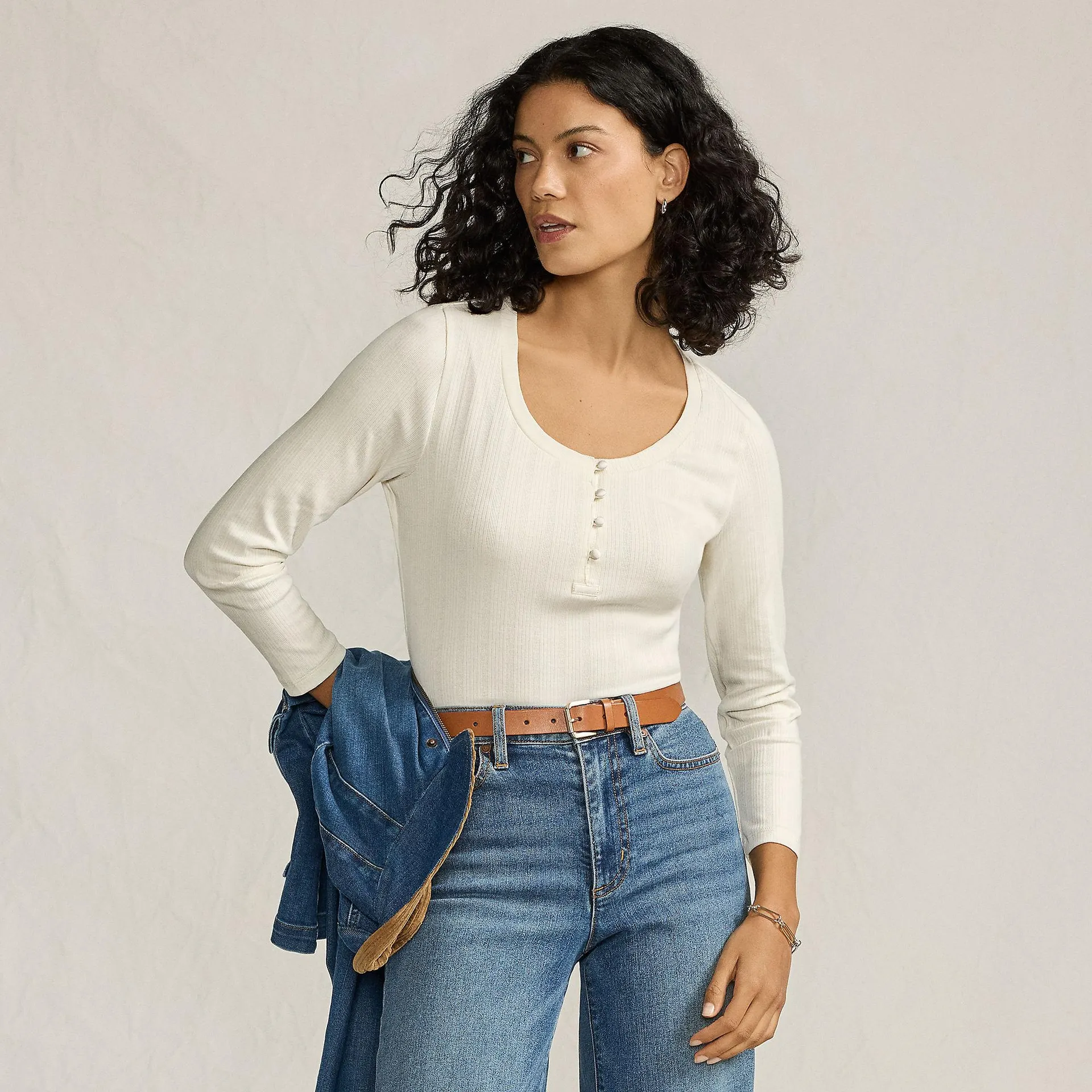 Women's 3/4 Sleeve Variegated Micro Rib Henley