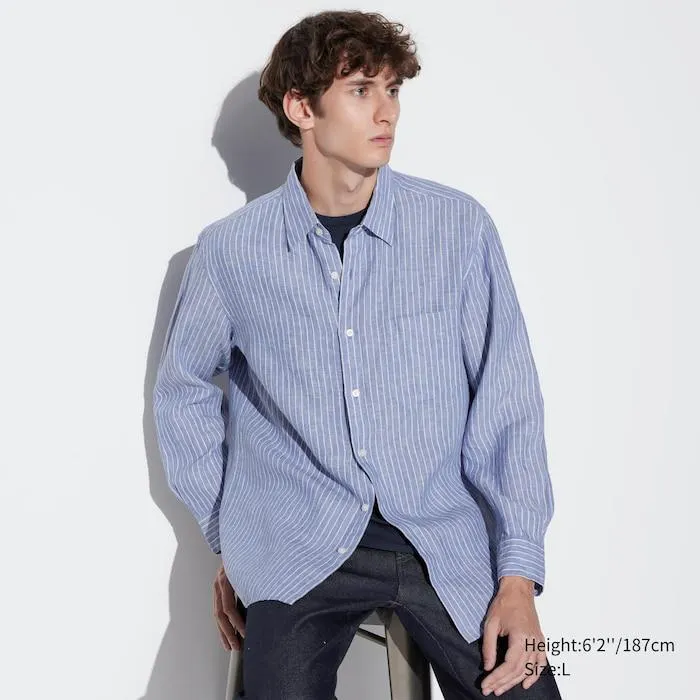 Premium Linen Striped Long-Sleeve Shirt
