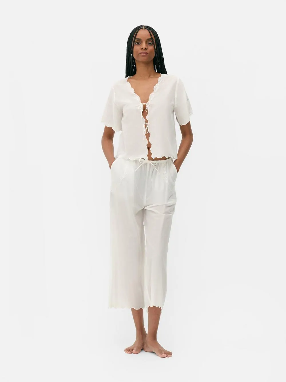 Schlafanzugtop mit V-Ausschnitt zum Binden