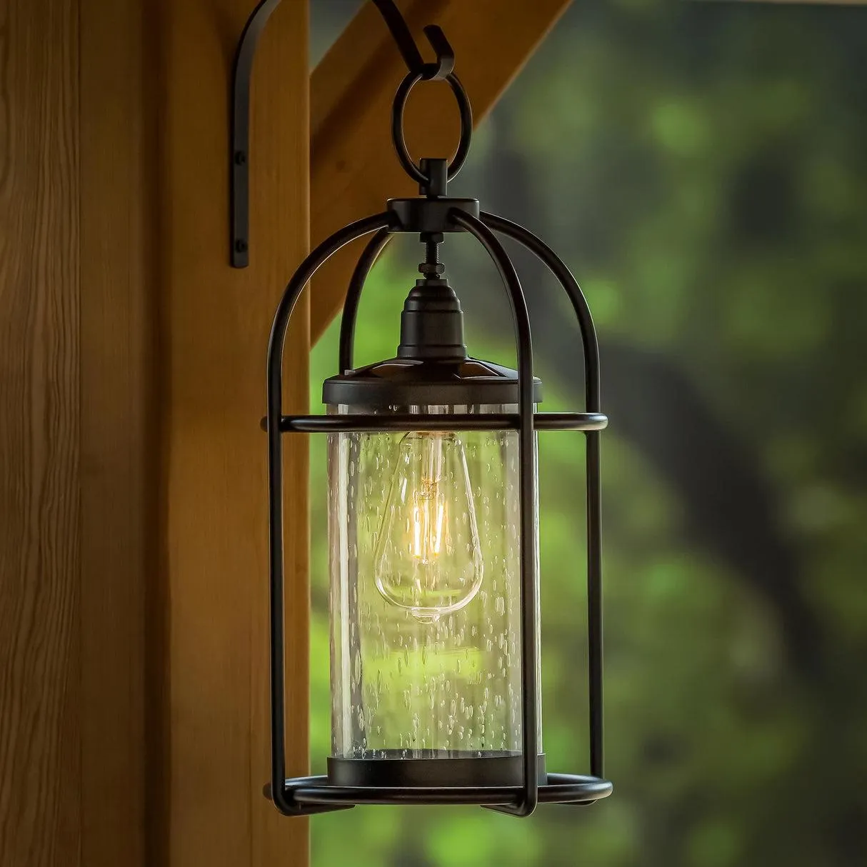 Solar Metal and Bubble Glass Edison Lantern