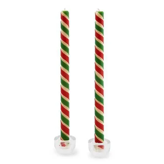 Ribbon Red & Green Dinner Candles, Set of 2