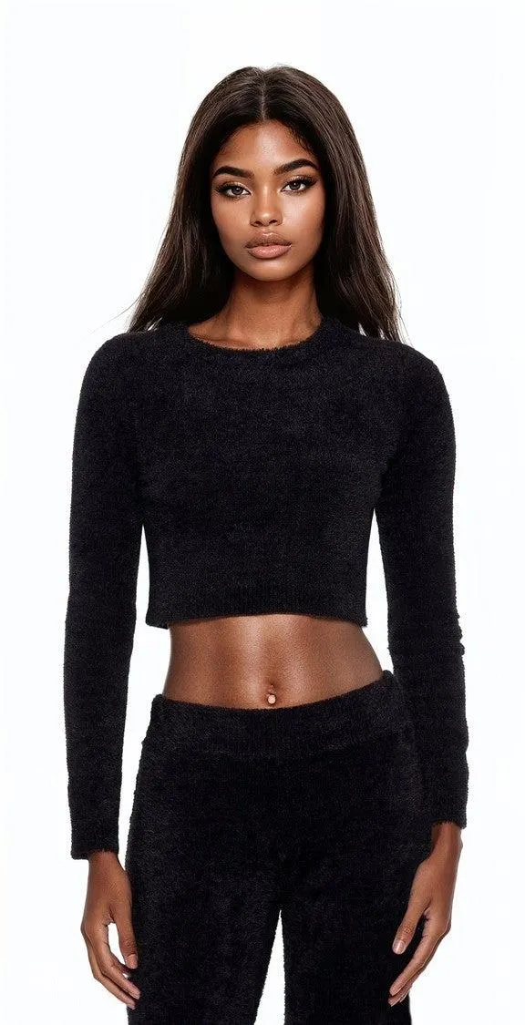 Fuzzy Knit Cropped Sweater