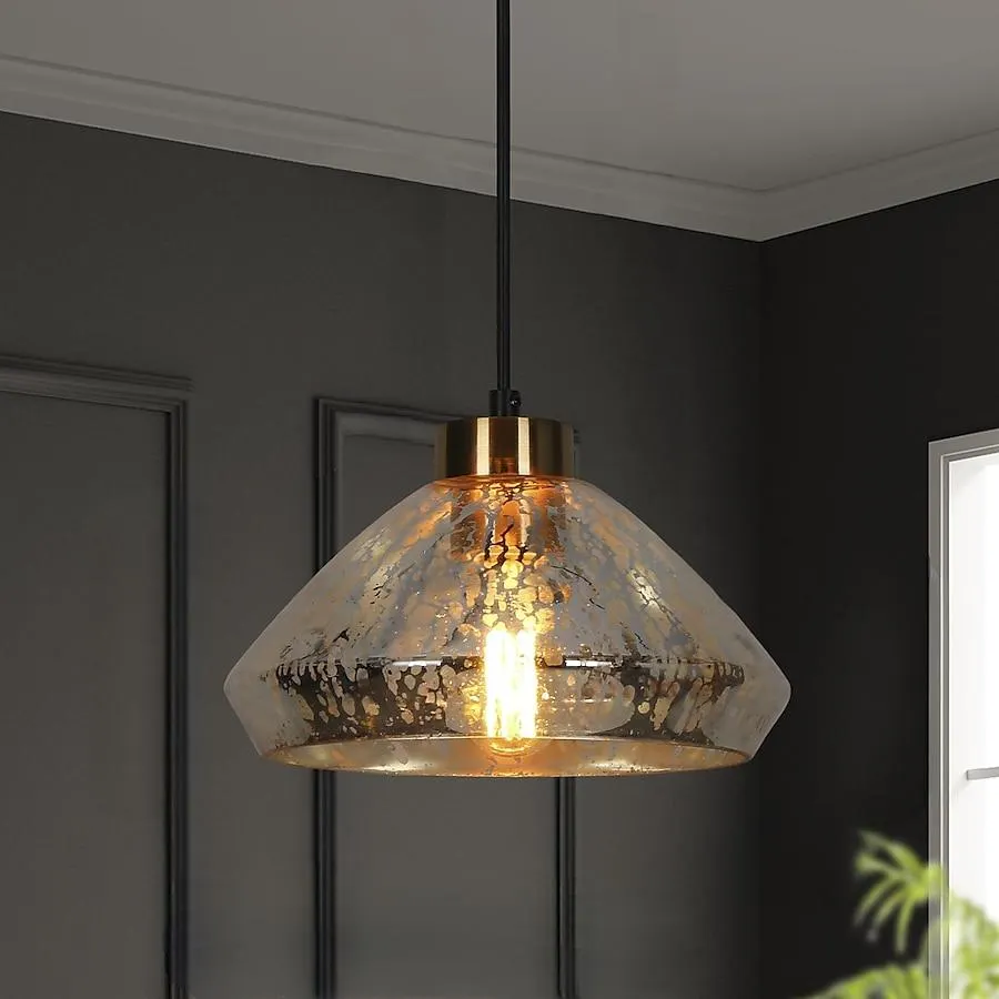 LNC Anila 1 -Light Matte Black and Polished Gold Modern/contemporary Mercury glass Bowl Mini Hanging Kitchen island light