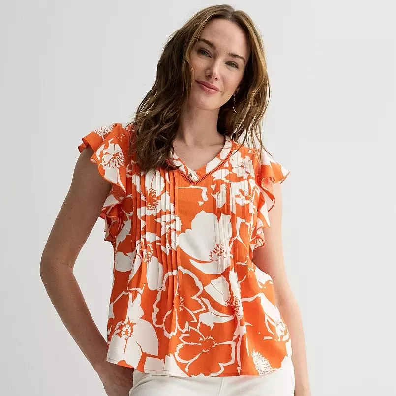 Women's Sonoma Goods For Life® Flutter Sleeve Pintuck Top