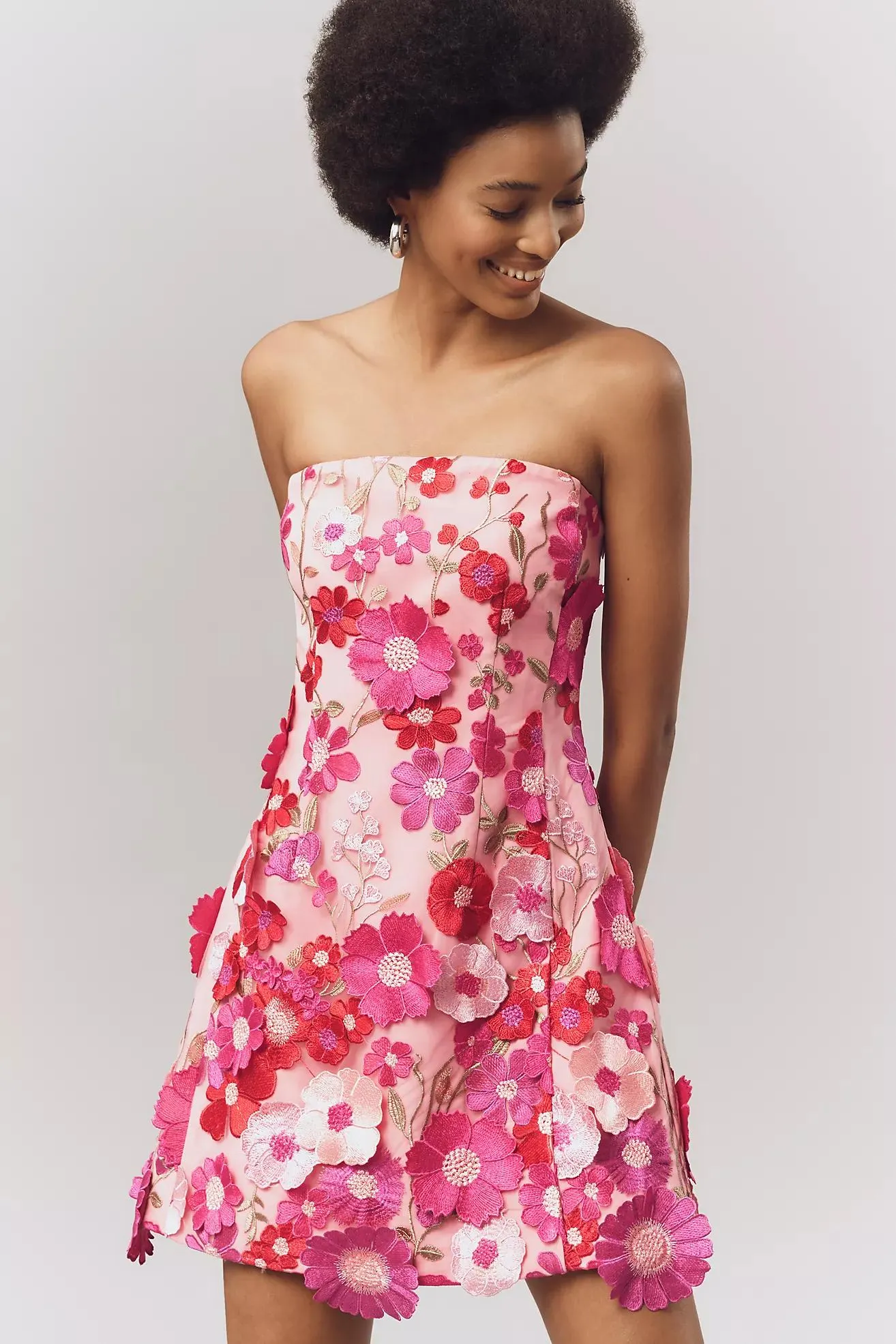 Endless Rose Strapless Flower Appliqué Mini Dress
