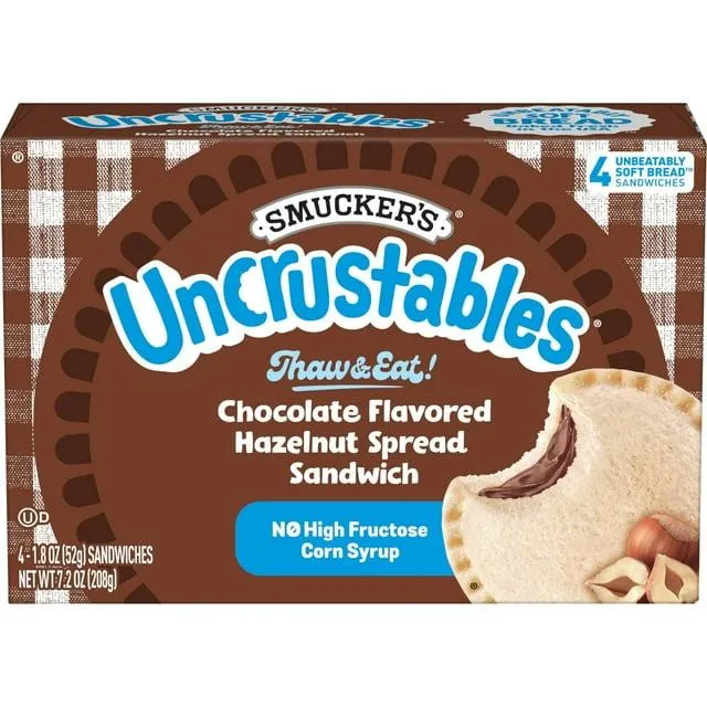 Smucker's Uncrustables Chocolate Flavored Hazelnut Spread Sandwiches, 1.8 oz, 4 count (Frozen)