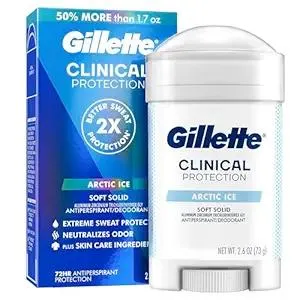 Gillette Clinical Antiperspirant and Deodorant for Men, 72hr Sweat & Odor Protection, Long Lasting Freshness, Anti-White Mark Technology, Soft Solid, Arctic Ice Scent, 2.6 oz