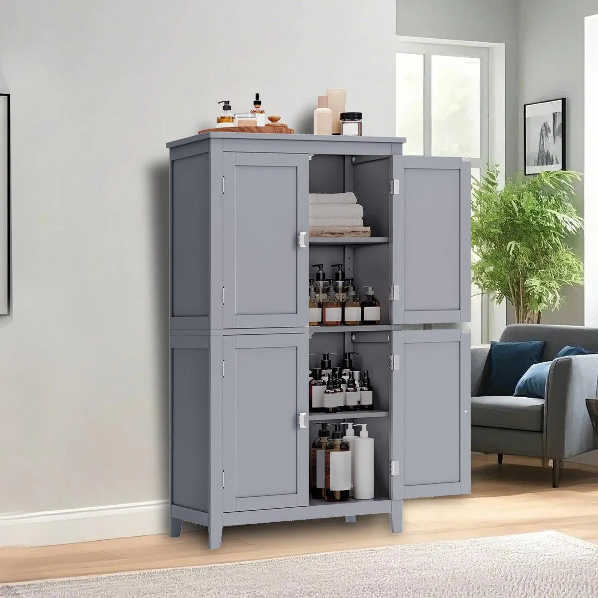 Arhavi 42.1" H Floor Storage Cabinet, Storage Unit, Freestanding Cabinet With 4 Doors