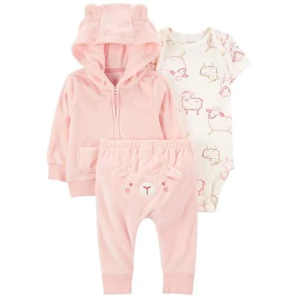 Baby Girl (NB-9M) Carter’s® 3pc. Sheep Terry Jacket Set