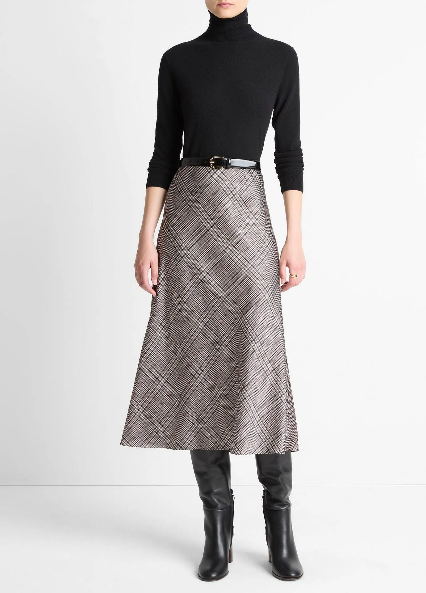 Pressed Plaid Satin Slip Skirt