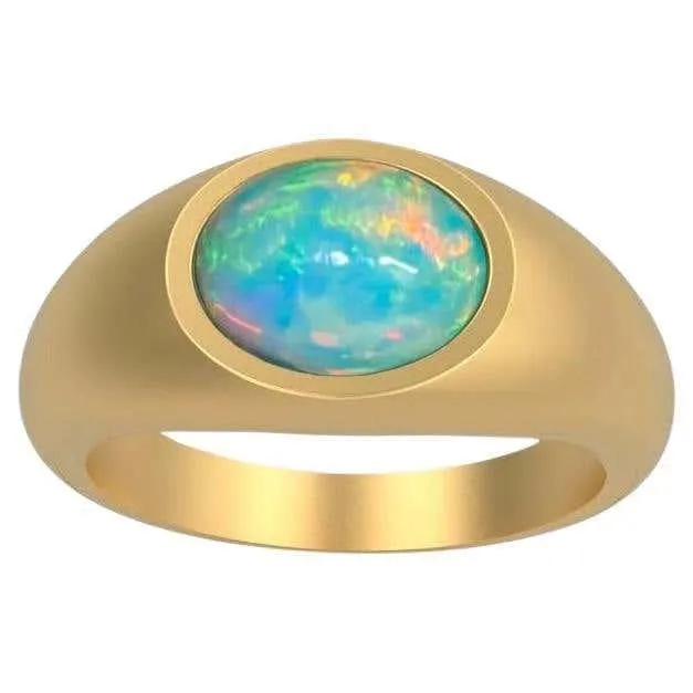 14kt solid gold ring with opal cabochon