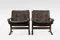 Vintage Siesta Chairs and Ottoman in Brown Leather and Plywood by Ingmar Relling for Westnofa, 1960s, Set of 3