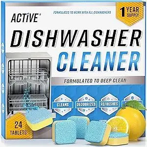 Dishwasher Cleaner And Deodorizer Tablets - 24 Pack Deep Cleaning Descaler Pods for Dish Washer Machine, Heavy Duty, Septic Safe, Natural Limescale Remover, Calcium, Odor, Smell - 12 Month Supply