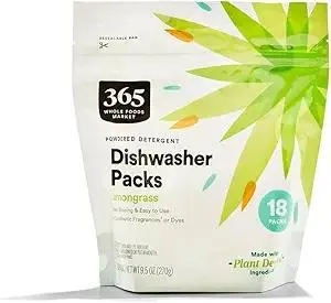 365 by Whole Foods Market, Powdered Detergent Dishwasher Packs, Lemongrass Scent, 18 Count
