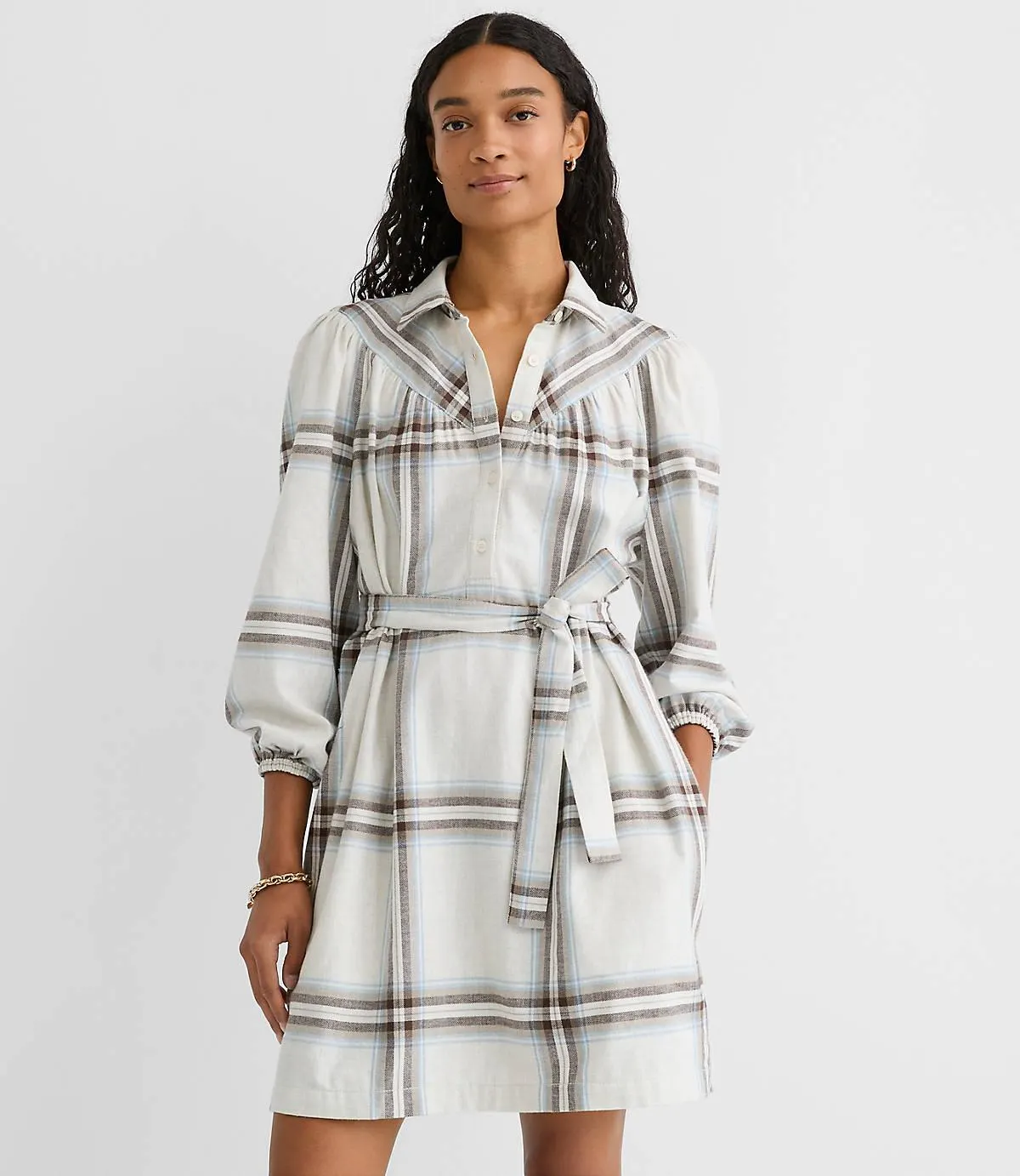 Plaid Yoke Mini Pocket Shirtdress