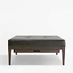Nash Leather Tufted Square Ottoman with Tray