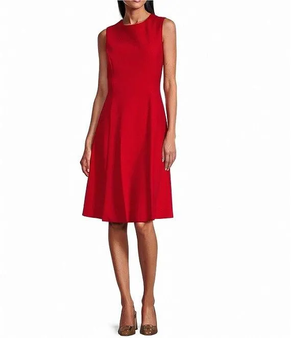Scuba Crepe Sleeveless Fit and Flare Dress
