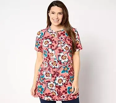 Denim & Co. Active Petite French Terry Short-Sleeve Tunic