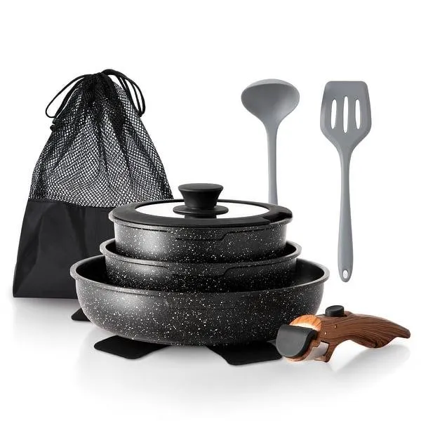 10-Piece Nonstick Pots and Pans with Detachable Handle,Induction Cookware Set for Camping and RVs