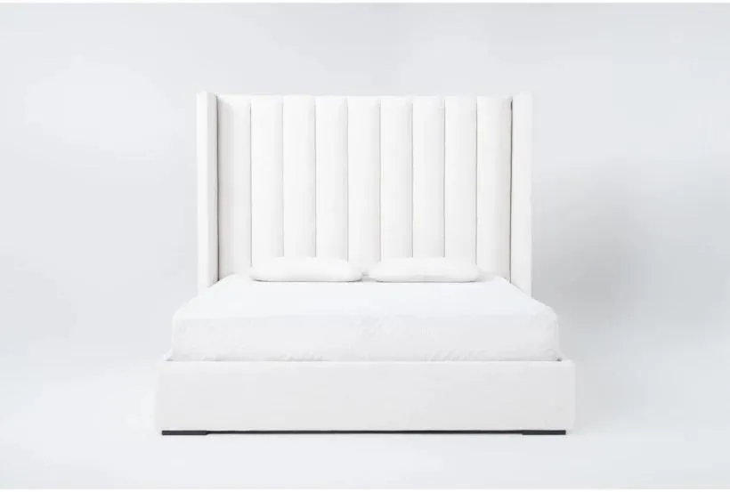 Vera Dream Cream Vertical Channel 68"H Queen Upholstered Shelter Platform Bed