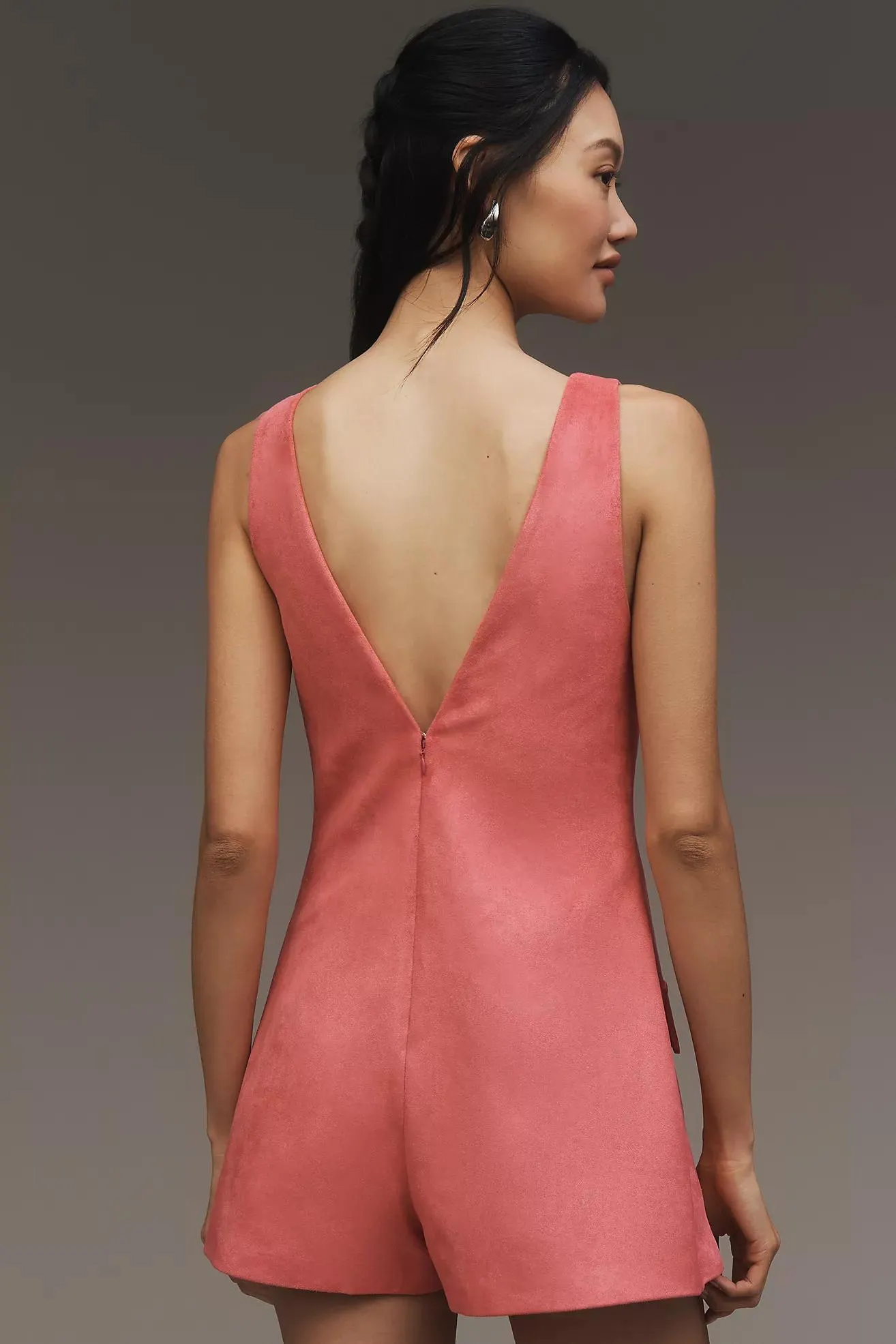 Mare Mare Faux-Suede Sleeveless V-Neck Romper