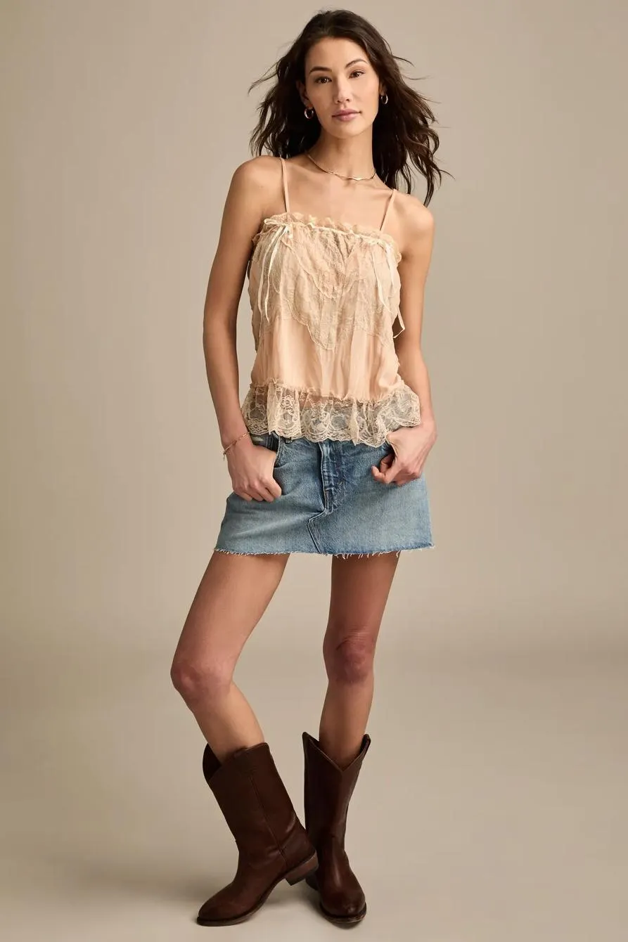 denim cross over mini skirt